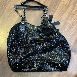 Betsey Johnson black braided chain sequin shoulder bag NEW